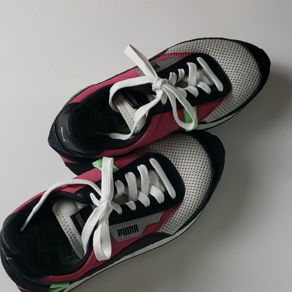 Puma White Pink Black Mesh Sneakers